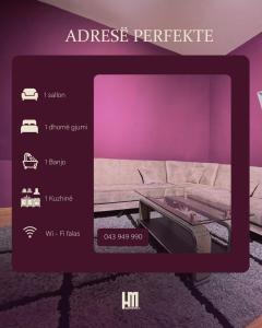 een screenshot van een woonkamer met een bank bij HM Apartments in Pristina