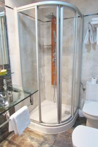 a shower stall in a bathroom with a toilet at Apartamentos Turísticos Las Nieves in Granada