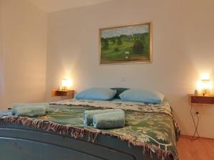 een slaapkamer met een bed met twee kussens erop bij Kuća za odmor Dankica in Veliko Trgovišće