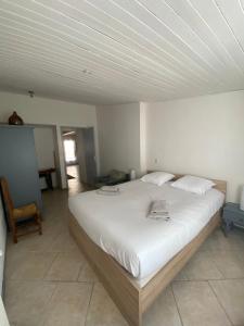 ein Schlafzimmer mit einem großen weißen Bett in einem Zimmer in der Unterkunft Maison chaleureuse en pleine campagne in Saint-Savinien