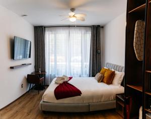 een hotelkamer met een bed en een raam bij Casa Castillo Condesa in Mexico-Stad