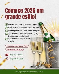 un volantino per un evento con champagne con due bicchieri di champagne di Hotel Mirante São Brás a São Brás do Suaçuí