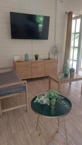un soggiorno con tv e tavolo di Villa Tilo a Sainte-Anne