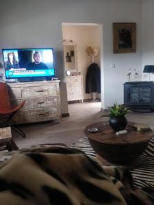 een woonkamer met een flatscreen-tv op een dressoir bij Ramon del Xalet in Ibars de Noguera