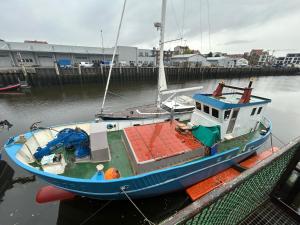a boat is docked at a dock in the water at MV Marlies in Ons Belang