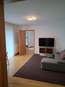 een woonkamer met een bank en een flatscreen-tv bij Apartment - östlicher Stadtteil in Kaiserslautern