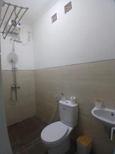 a bathroom with a toilet and a sink at Omah Barepan Temple View in Borobudur
