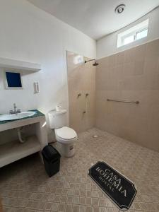 a bathroom with a toilet and a sink at Hostal Casa Bohemia in Mérida