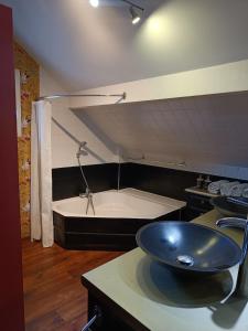 ein Badezimmer mit Waschbecken und Badewanne in der Unterkunft Apartment in Villa with garden in Vérel-Pragondran
