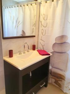een badkamer met een wastafel en een spiegel bij Departamento en Barrio La Perla, Mdp in Mar del Plata +5 foto's