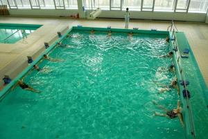 un gruppo di persone che nuotano in una piscina di O W Dab a Ustroń