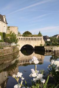 a bridge over a river with white flowers in the foreground at Le Kozy - Appartement 2 pièces climatisé au coeur de Vendôme avec parking in Vendôme