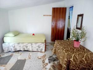 una camera da letto con un letto e un tavolo in una stanza di JayDees Home Retreat Homestay a Taveuni
