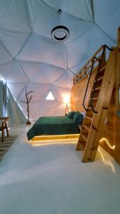 ein Schlafzimmer mit einem Bett in einem Zelt in der Unterkunft Rondo Glamping By GEstores in Pátzcuaro + 57 Fotos