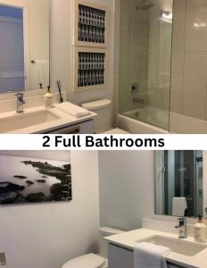 een badkamer met een wastafel, een toilet en een spiegel bij Stunning Stayz Luxury 2 King Suite at Friday Harbour Resort Marina Walk & Parking in Innisfil
