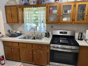 a kitchen with a stove and a sink at O E Liburd Residence in Charlestown