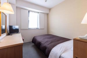 a bedroom with a bed and a desk and a television at Ace Inn Matsumoto in Matsumoto