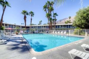 a large swimming pool with chairs and palm trees at Motel 6-Palm Springs, CA - East - Palm Canyon in Palm Springs