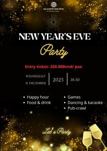 a flyer for a new years eve party with gold lights at Old Quarter View Hanoi Hostel in Hanoi