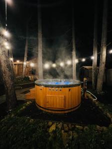 a hot tub in a park at night at BoHome Balaton in Balatonakali