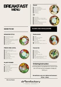 une capture d'écran d'un menu pour le petit-déjeuner dans l'établissement dreamfactory - Hostel Krakow, à Cracovie