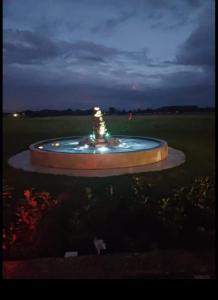 een fontein midden op een veld 's nachts bij Hotel B3 GmbH in Mauthausen