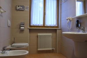 une salle de bain avec un lavabo et des toilettes et une fenêtre dans l'établissement Hotel Alpe Bellaria, à Candriai