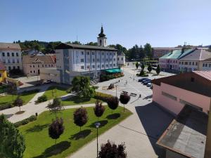 an aerial view of a town with a building at Apartmán Emma Volary in Volary