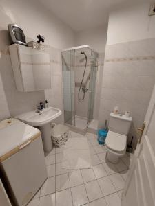 ein Badezimmer mit Toilette, Waschbecken und Dusche in der Unterkunft Lovely view in Nizza