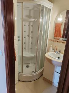 a bathroom with a shower and a sink at Casa Seán in Boiro +34 photos