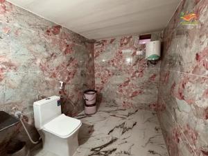 een badkamer met een wit toilet en marmeren muren bij Desert Heer Resort in Sām +8 foto's
