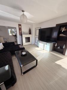 een grote woonkamer met een grote flatscreen-tv bij Appartement Sammer in Piesendorf