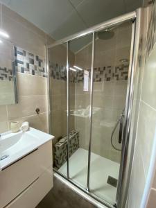 a bathroom with a shower and a sink at Mas de la Vieille Vigne in Argelès-sur-Mer +21 photos