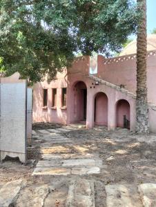 a pink building with a tree in front of it at Chalet besides sakkara piramid in Cairo +19 photos