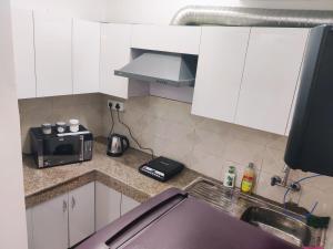 een keuken met een spoelbak en een magnetron bij Dristy homez in Noida