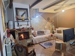 un salon avec une cheminée et un canapé dans l'établissement Casa Giulia, à Monopoli