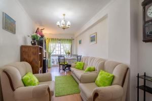 a living room with couches and a green rug at Apartment Rustic Oporto in Porto