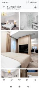 een collage van vier foto's van een slaapkamer bij Hotel grand Park in Szczecin
