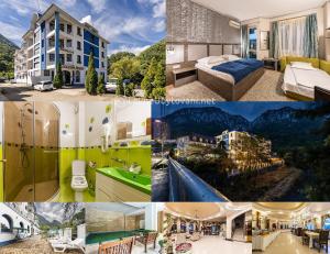 een collage van foto's van een hotel bij Hotel Golden Spirit in Băile Herculane