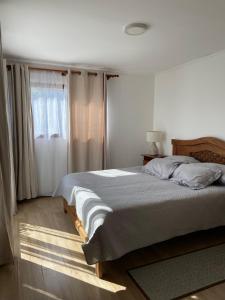 een slaapkamer met een bed en een raam bij Cabaña sector centro Villarrica in Villarrica