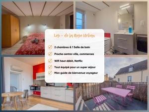 a collage of photos of a kitchen and a room at La Rose Urban avec Parking privé et Gare à 2 min in Nogent-le-Rotrou
