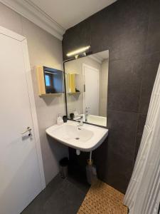 un bagno con lavandino e specchio di Sandrina a Zagabria Altre 16 foto