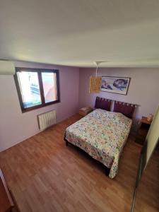 a bedroom with a bed and two windows at Chambre Privée avec Jardin in Clermont-Ferrand