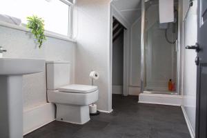 ein Badezimmer mit Toilette, Waschbecken und Dusche in der Unterkunft The residency appartment's in Litherland