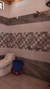 ein Badezimmer mit Toilette und Dusche in der Unterkunft Hotel Lake View Paradise in Uttarkāshi