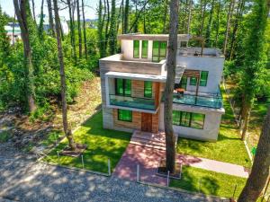 een luchtfoto van een huis in het bos bij Pine Aparthotel in Shekhvetili