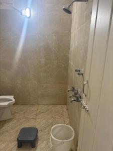 a bathroom with a toilet and a shower stall at Rainbow721 Earth in Pondicherry