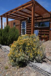 ein Haus mit einem Blumenstrauß davor in der Unterkunft Chacra La Elena - Casa container a 15km de Madryn in Puerto Madryn + 3 Fotos