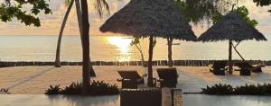 a beach with chairs and umbrellas and the ocean at MANOLO Beach Resort in Uroa