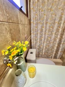 bagno con servizi igienici e vaso di fiori gialli di Acogedor Apartamento en Copán a Rovine di Copán Altre 20 foto